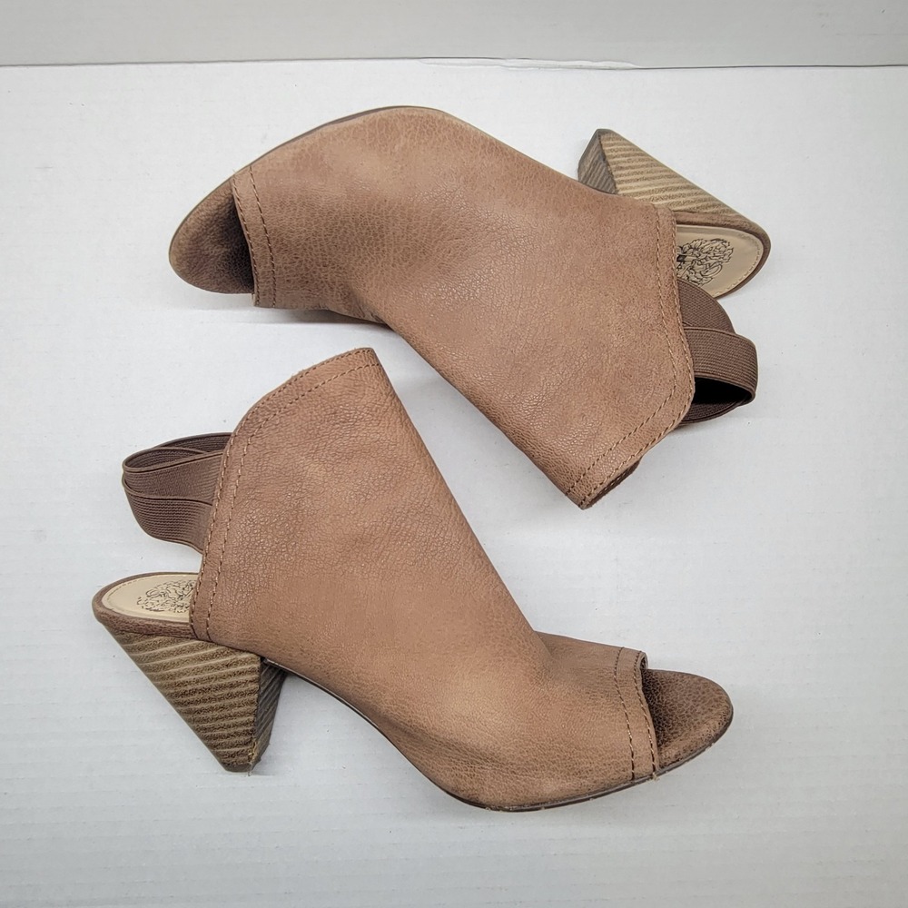 Vince Camuto Peep Toe Booties Brown Leather Slingback Heel Size 8M - Picture 7 of 11